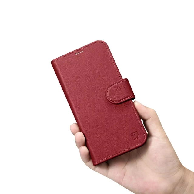 2w1 etui skórzany pokrowiec z klapką iPhone 14 Plus Anti-RFID Wallet Case czerwony