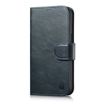 2w1 etui skórzany pokrowiec z klapką iPhone 14 Pro Anti-RFID Oil Wax Wallet Case niebieski