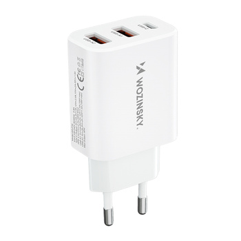 Ładowarka sieciowa 100-240V 30W USB-C 2x USB-A biała