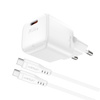 Mini Ładowarka sieciowa PD 20W GaN + kabel USB-C biała