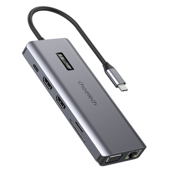 Adapter HUB wielofunkcyjny z wyświetlaczem USB-C USB-A VGA AUX SD TF 12w1 szary