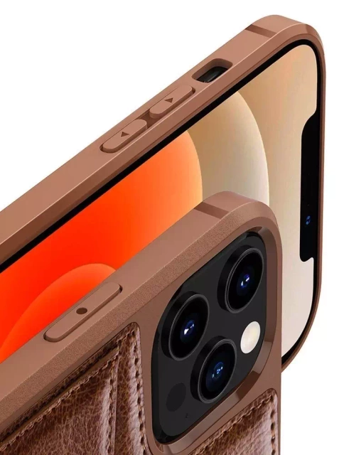 Nillkin Aoge Leather Case elastyczne pancerne etui z prawdziwej skóry z kieszonką iPhone 12 mini czarny