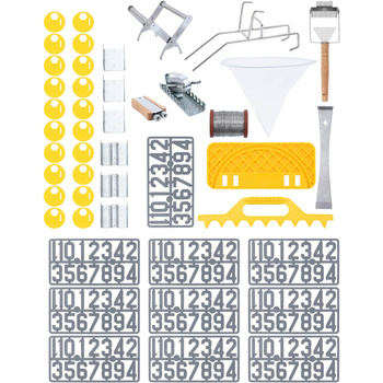 Zestaw narzędzi pszczelarskich drut napinacz pas numerki na ule - 45 szt.
