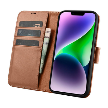 2w1 etui skórzany pokrowiec z klapką iPhone 14 Anti-RFID Wallet Case brązowy