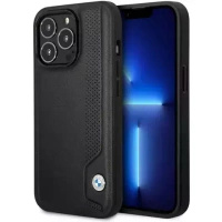 Etui na telefon BMW BMHCP14X22RBDK do Apple iPhone 14 Pro Max 6,7" czarny/black hardcase Leather Blue Dots