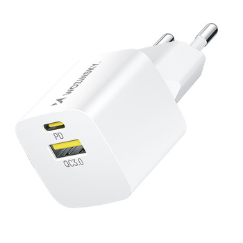 Ładowarka sieciowa GaN QC3.0 USB-A USB-C PD 33W biała