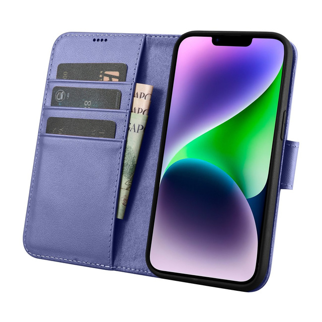 2w1 etui skórzany pokrowiec z klapką iPhone 14 Anti-RFID Wallet Case jasnofioletowy