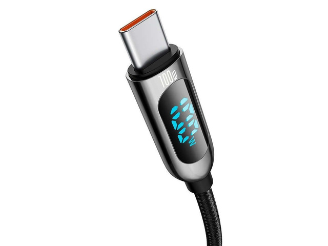 Kabel 1m Baseus przewód USB-C Type C z miernikiem prądu PD 5A 100W Black