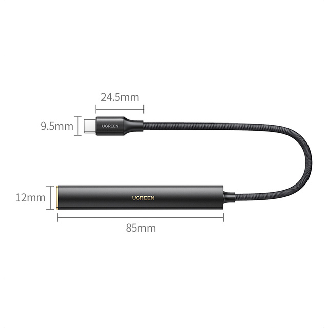 Wzmacniacz słuchawkowy audio przejściówka adapter USB-C do mini jack 3.5mm czarny