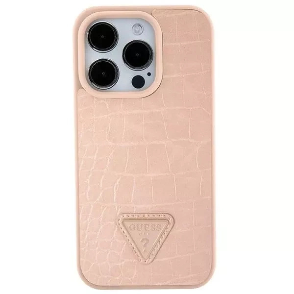 Etui Guess GUHCP15SPCRTHCP do iPhone 15 6.1" różowy/pink hardcase Croco Triangle Metal Logo