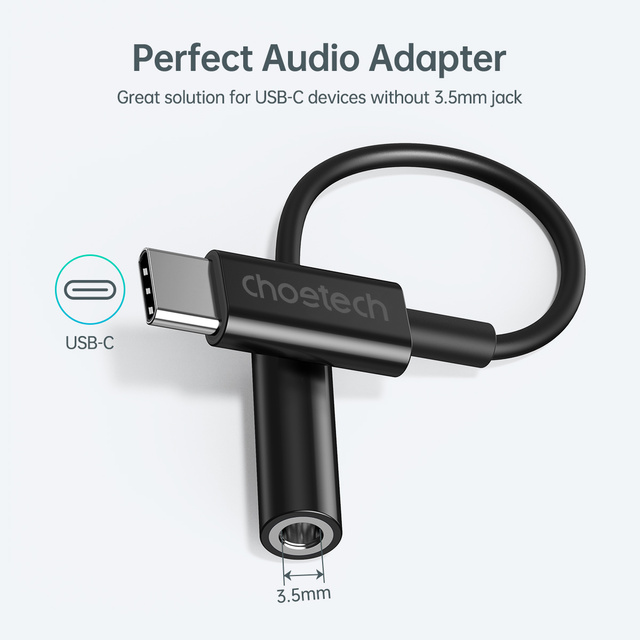 Przejściówka adapter audio USB-C - Jack 3.5mm 11cm czarna