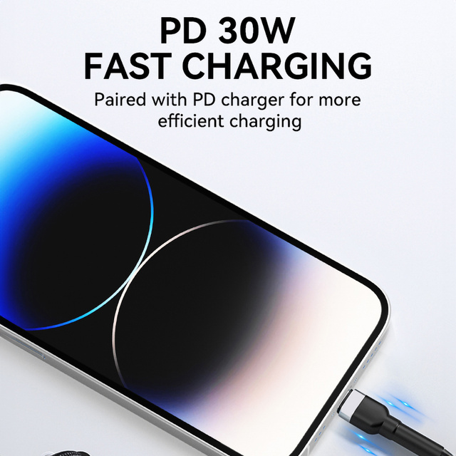 Kabel przewód do iPhone USB-C - Lightning PD 30W 2m czarny