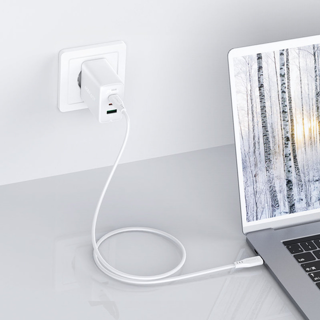 2w1 Ładowarka sieciowa 2x USB-C USB 65W + kabel USB-C biały