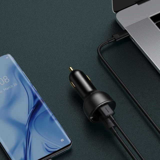 Ładowarka samochodowa Baseus Superme USB, USB-C, 100W + kabel USB-C(czarna)