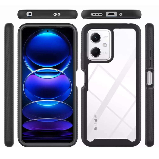 Etui do Xiaomi Redmi Note 12 5G / Poco X5 pancerne obudowa + folia na ekran hydrożelowa Case 360 Defense Pro czarne