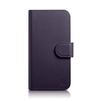 2w1 etui skórzany pokrowiec z klapką iPhone 14 Plus Anti-RFID Wallet Case ciemnofioletowy