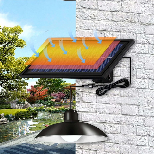 Lampa solarna LED wisząca zestaw 2x Żyrandol Panel solarny Pilot do ogrodu 80W ogrodowa uliczna zewnętrzna czarna