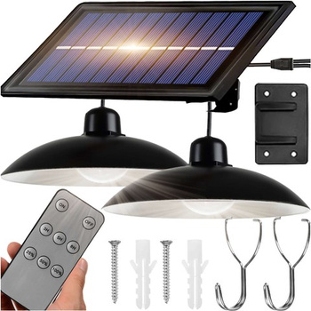 Lampa solarna LED wisząca zestaw 2x Żyrandol Panel solarny Pilot do ogrodu 80W ogrodowa uliczna zewnętrzna czarna