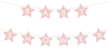 Baner napis na baby shower gwiazdki jasnoróżowe 290cm x 16,5cm