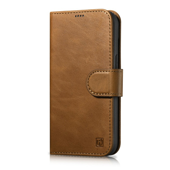 2w1 etui skórzany pokrowiec z klapką iPhone 14 Pro Anti-RFID Oil Wax Wallet Case jasno-brązowy