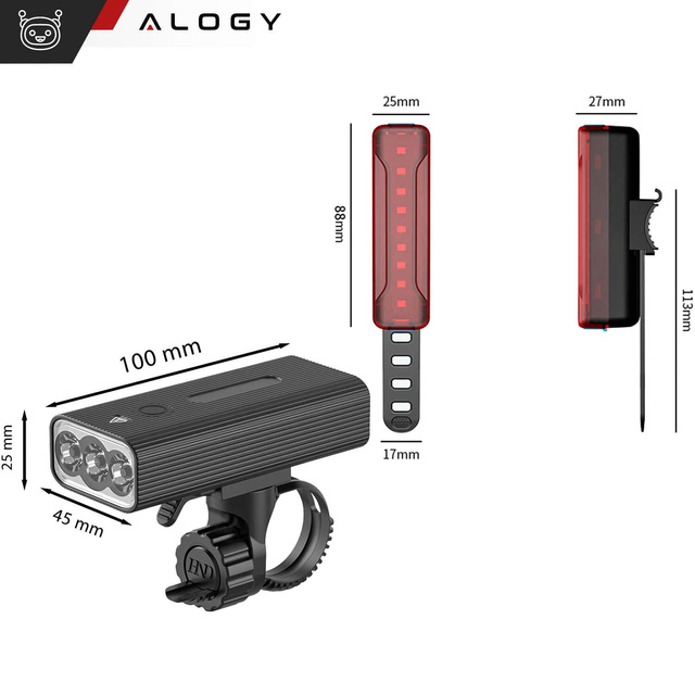 Lampka rowerowa przód + tył LED przednia tylna światło roweru oświetlenie wodoodporna IPX5 USB światełko na rower Alogy