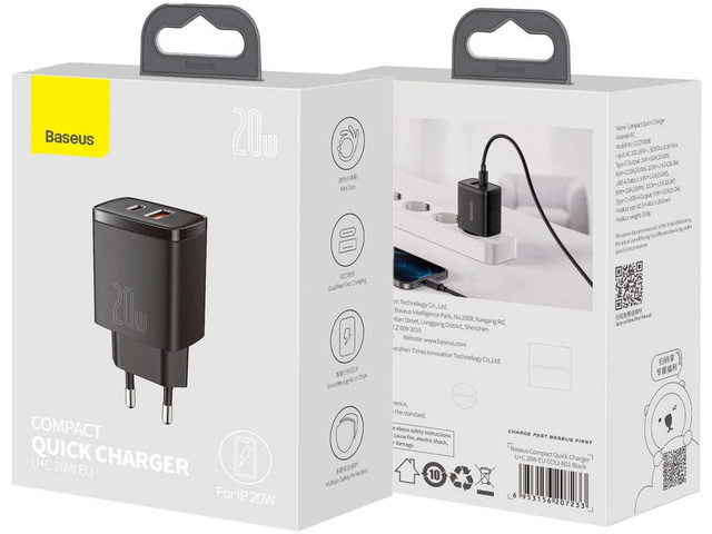 Ładowarka sieciowa Baseus USB PD QC 3.0 20W Black