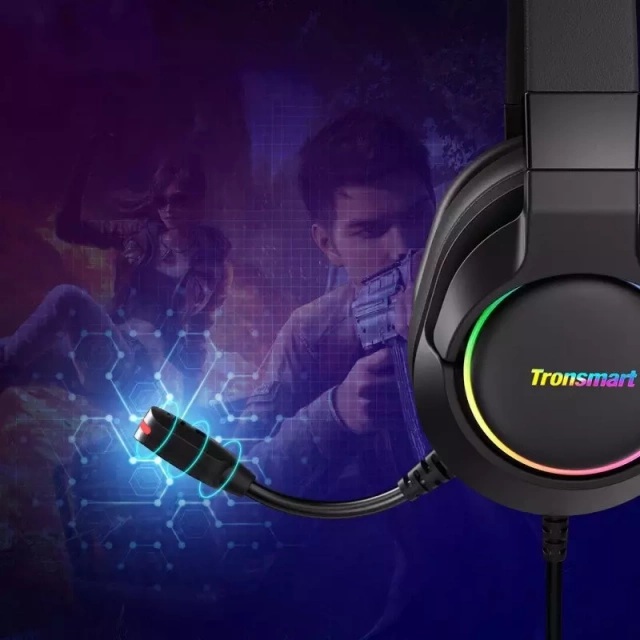 Tronsmart Sparkle RGB przewodowe wokółuszne słuchawki USB z mikrofonem i pilotem dla graczy czarny (467600)