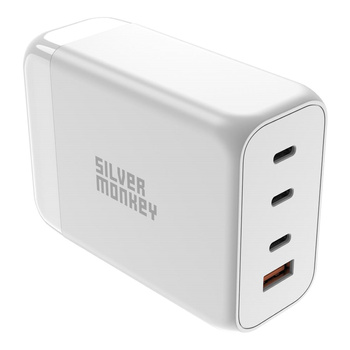 Mocna ładowarka sieciowa GaN 200W z kablem zasilającym 3xUSB-C PD USB-A QC 3.0 biała