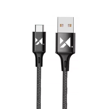 Mocny kabel przewód w oplocie USB USB-C 2.4A 2m czarny