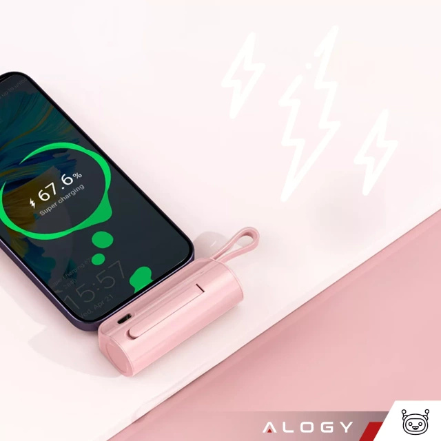 PowerBank 5000mAh Alogy bank energii kieszonkowy mały ładowarka zewnętrzna Power Bank USB-C i lightning Różowy