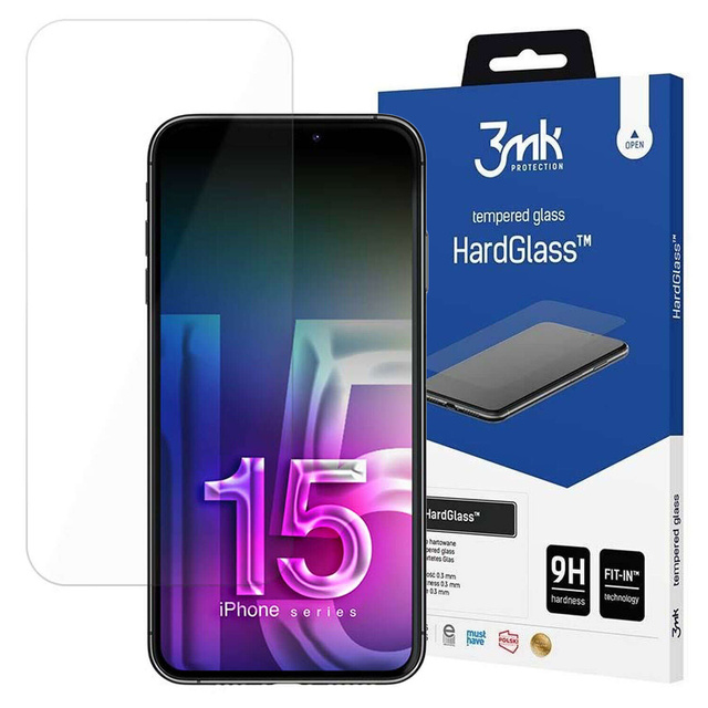 Szkło hartowane 9H do iPhone 15 Pro 3mk HardGlass na ekran