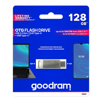 Pendrive 128GB dwa złącza USB 3.2 + USB-C OTG ODA3 srebrny