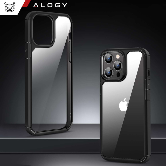 Etui Case do iPhone 14 Pro + zestaw 4 szkieł 5w1 pancerne 360 Alogy Hybrid 2x Szkło na ekran +2x obiektyw czarno-przezroczyste