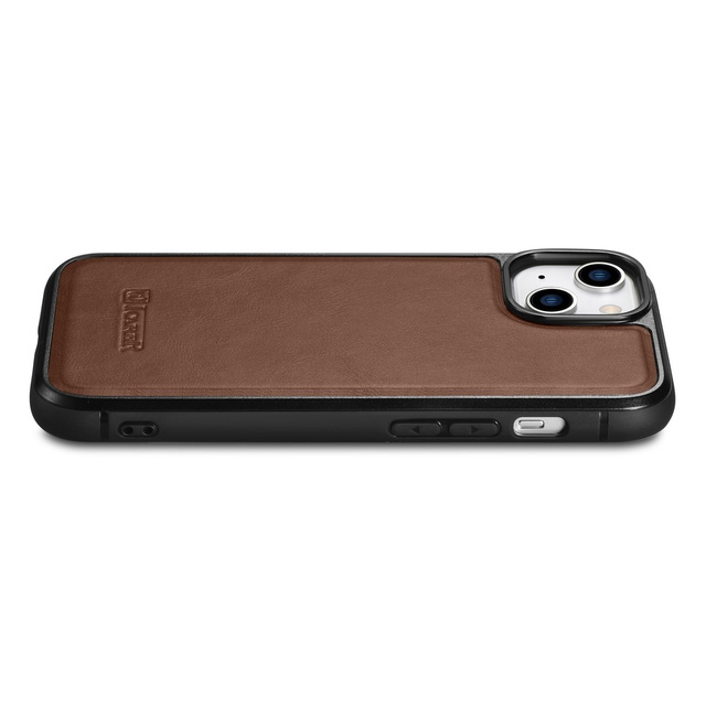 Etui pokryte naturalną skórą do iPhone 14 Leather Oil Wax ciemny brąz