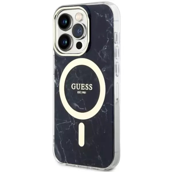 Etui na telefon Guess GUHMP14LPCUMAK do Apple iPhone 14 Pro 6.1" czarny/black hardcase Marble MagSafe