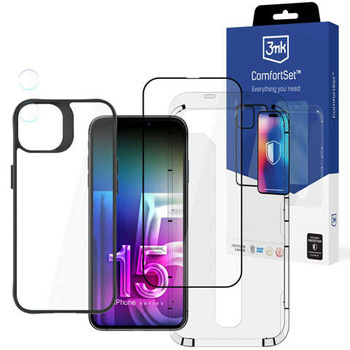 Etui +szkło ekran +obiektyw do iPhone 15 Plus Zestaw 3mk Comfort Set 4in1 case lens hartowane