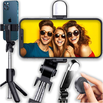 Kijek Selfie Stick Tripod Statyw LED Pilot Bluetooth Uchwyt do telefonu z lampką LED kij wysięgnik 95cm czarny