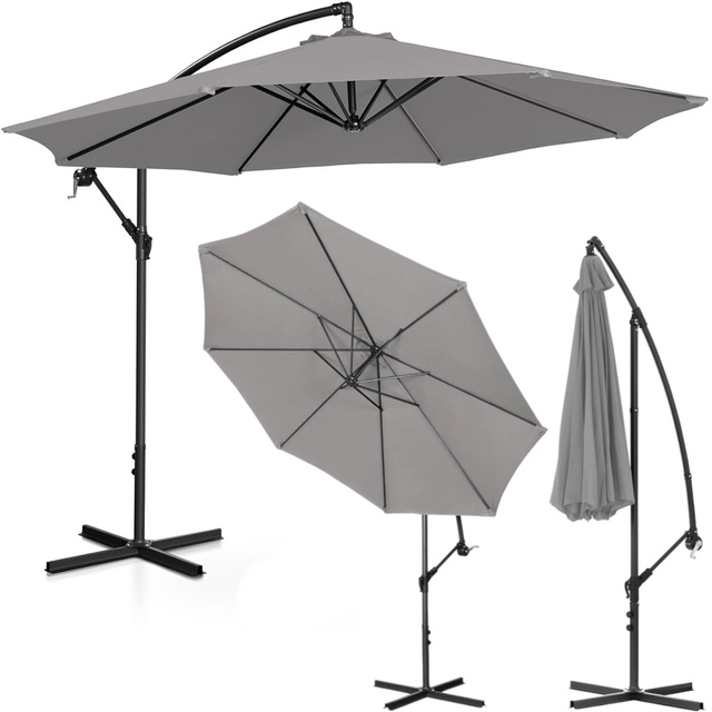 Parasol ogrodowy na wysięgniku okrągły uchylny śr. 300 cm ciemnoszary