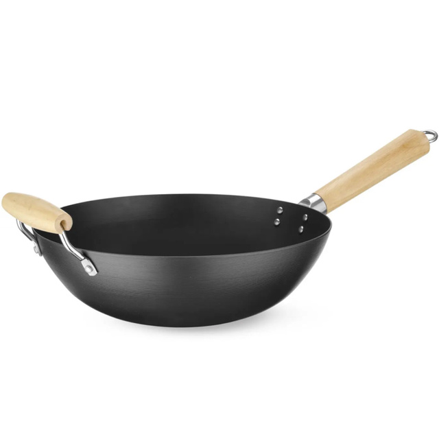 Wok ze stali węglowej z drewnianymi uchwytami śr. 324 mm