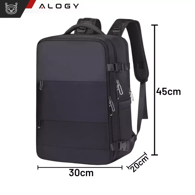 Plecak na laptopa męski damski podróżny na walizkę bagaż do samolotu pracy szkoły 45x30x20cm Alogy Unisex Czarny