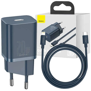 Ładowarka sieciowa Baseus PD 20W + kabel USB-C Type C do Lightning Blue